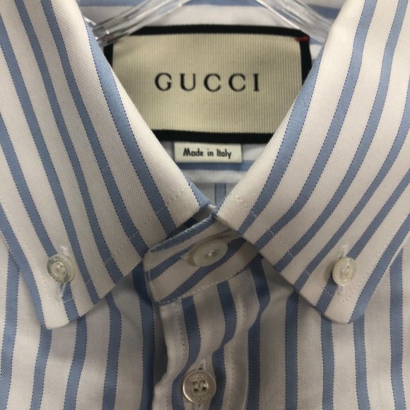 Gucci White and Blue Striped Classic Button Down Shirt - Picture 7 of 9